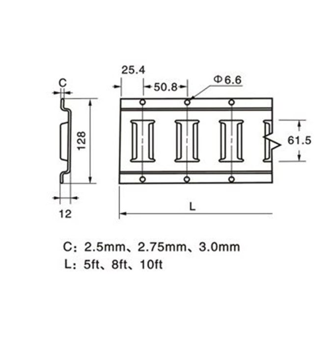 Rail horizontal série E 2,5mm x 10' galvanisé (E-track)