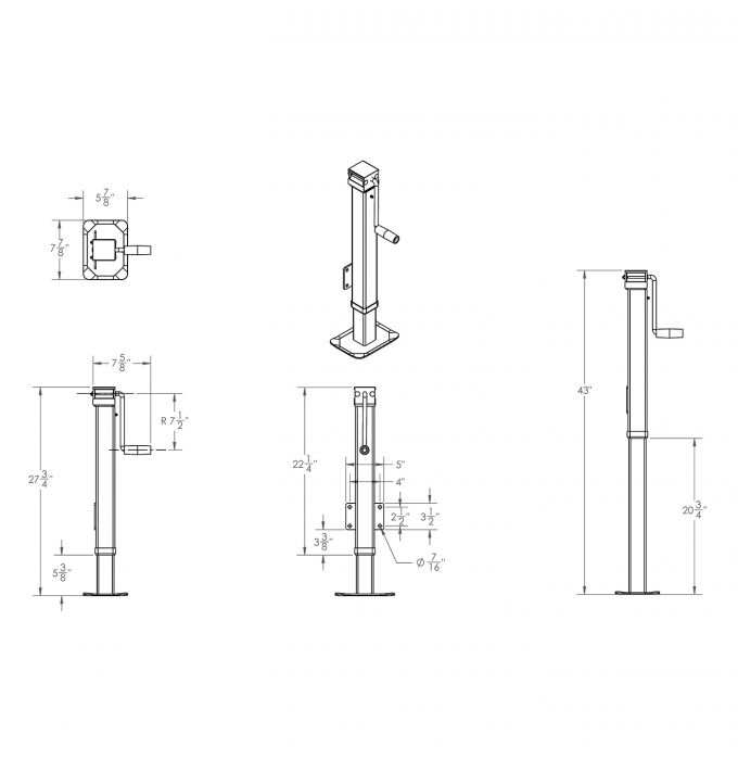 VERIN 7K POIGNEE DE COTE ET PLAQUE SOUDEE (PATTE NON-AJUSTABLE)